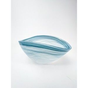 Spanish Eco Blue and White Swirl Hand Blown Art Glass Bowl 7"
